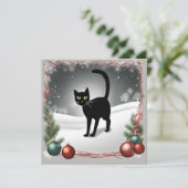 Cute Zwarte Kat Kerst Illustratie  Feestdagenkaart (Staand voorkant)