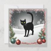 Cute Zwarte Kat Kerst Illustratie  Feestdagenkaart (Voorkant)