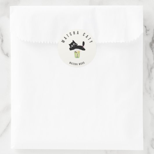 Cute Zwarte Kat Matcha Sticker | Matcha Caty | (Tas)