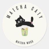 Cute Zwarte Kat Matcha Sticker | Matcha Caty | (Voorkant)