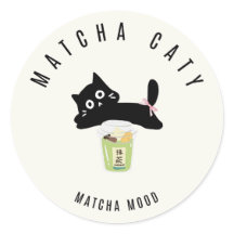Cute Zwarte Kat Matcha Sticker | Matcha Caty |