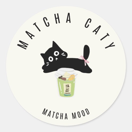 Cute Zwarte Kat Matcha Sticker | Matcha Caty | (Voorkant)
