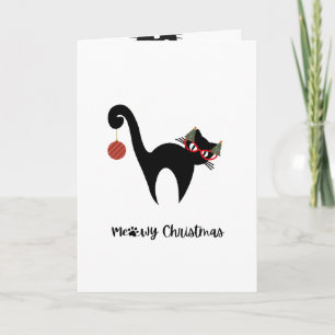 Cute Zwarte Kat Meowy Kerstkaart Kaart