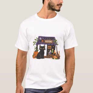 Cute Zwarte Kat Toverdrank Winkel Halloween T-shirt