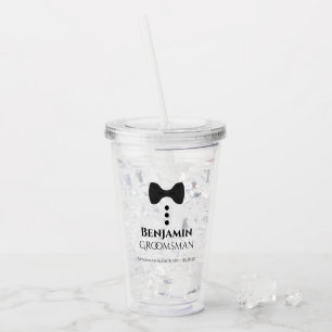 Cute Zwarte Strikdas & Knopen Bruidsjonker Trouwen Acryl Drinkbeker