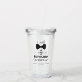 Cute Zwarte Strikdas & Knopen Bruidsjonker Trouwen Acryl Drinkbeker (Achterkant)