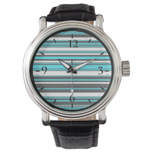 Cute zwarte witte aqua strepen horloge