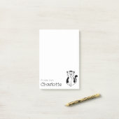 Cute zwarte witte cartoon kattennaam post-it® notes (Op bureau)
