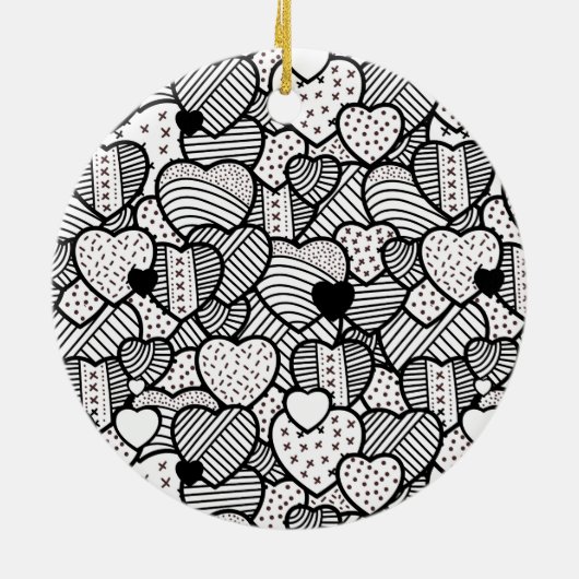 Cute zwarte witte hart patronen keramisch ornament (Achterkant)