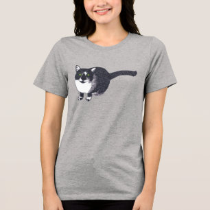 Cute Zwarte Witte Kat in Pointillisme T-shirts