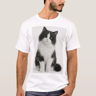 Cute Zwarte Witte Kat T-Shirt | Pluizige Kat Liefh
