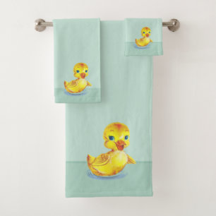 Cute zwemende eendjes op lichtblauwe badhanddoek S Bad Handdoek