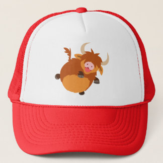 Cute Zwevende Cartoon Schotse Hoogland Koe Hoed Trucker Pet