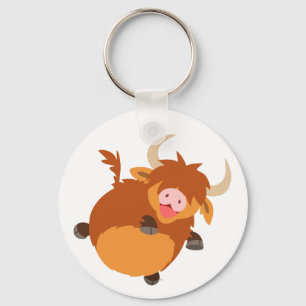 Cute Zwevende Cartoon Schotse Hoogland Koe Keychai Sleutelhanger