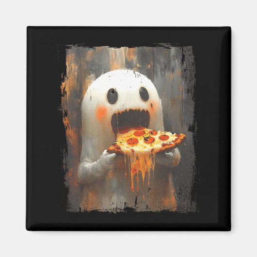 Cute Zza Ghost Eating Zza Funny Halloween Food Lov Magneet (Voorkant)