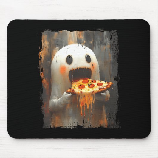 Cute Zza Ghost Eating Zza Funny Halloween Food Lov Muismat (Voorkant)