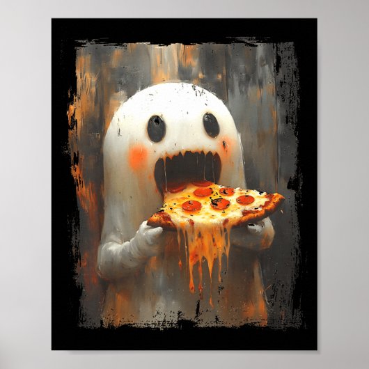 Cute Zza Ghost Eating Zza Funny Halloween Food Lov Poster (Voorkant)