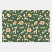 CuteJungle Animals op donkergroene achtergrond Inpakpapier Vel (Voorkant)