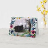 Cutel Kittens met Waterverf Leaves Flowers Kaart (Gele Bloem)