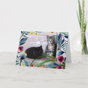Cutel Kittens met Waterverf Leaves Flowers Kaart