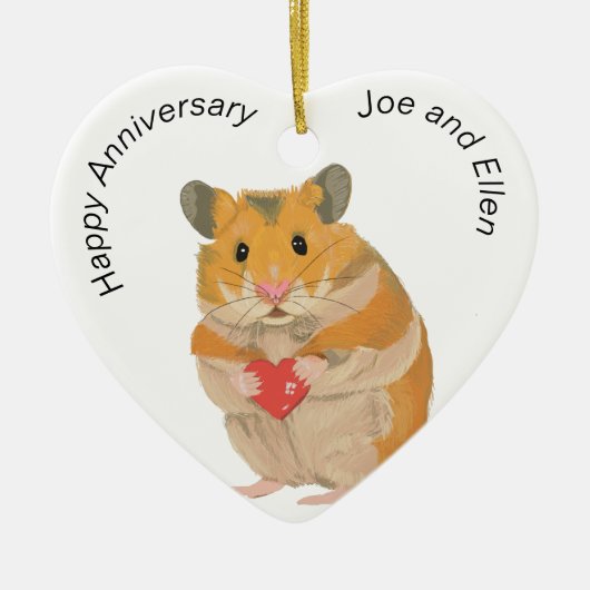 CuteLittle Hamster Holding a Heart Anniversary Keramisch Ornament (Voorkant)