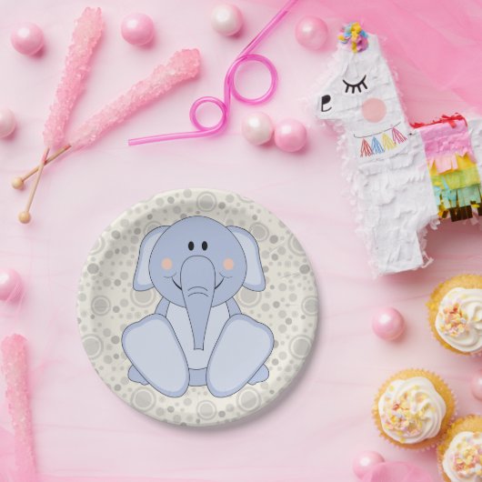 Cutelyn Baby Blue Elephant Papieren Bordje (Feest)