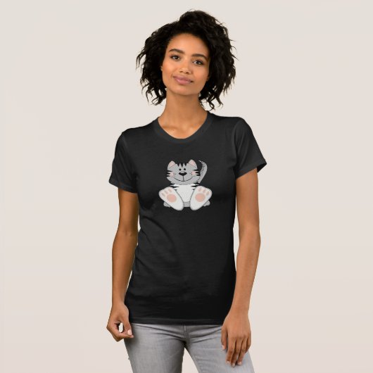 Cutelyn Gray Striped Cat T-shirt (Voorkant volledig)