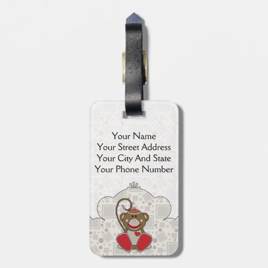 Cutelyn Sock Monkey Bagagelabel (Achterkant verticaal)