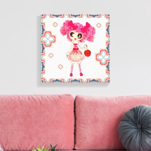 CutePbehoorlijk Girly PinkyP Roze Kawaii Girl van Canvas Afdruk (Insitu (Woonkamer))