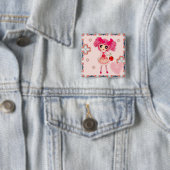 CutePpretty Meisje RozeP Pink Kawaii door LeahG Vierkante Button 5,1 Cm (In situ)