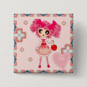 CutePpretty Meisje RozeP Pink Kawaii door LeahG Vierkante Button 5,1 Cm