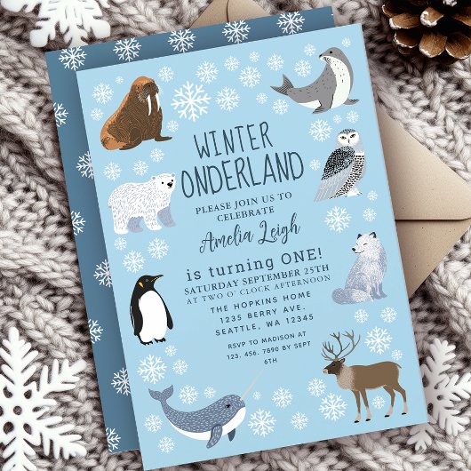 Cuter Animals Winter Onederland Kids 1st Birthday Kaart