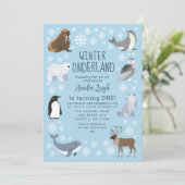 Cuter Animals Winter Onederland Kids 1st Birthday Kaart (Staand voorkant)