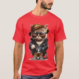Cuter comic Cat wearing clothes and sunglasses ret T-shirt