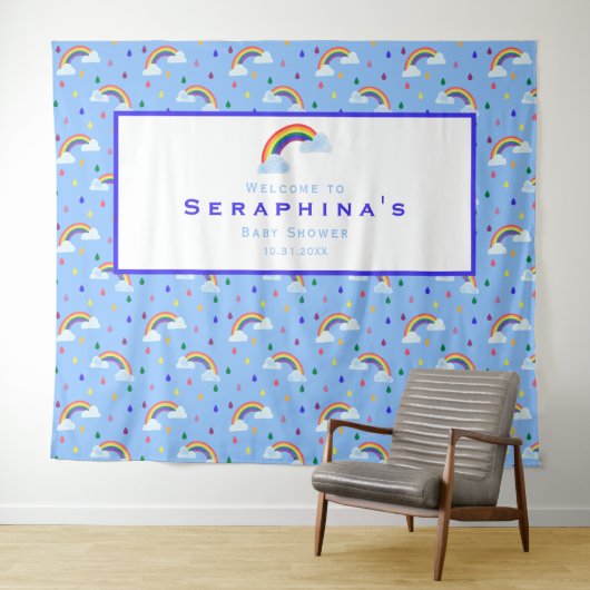 CuteRainbow Raindrops Pattern Baby shower Backdrop Wandkleed (In Situ (horizontaal))