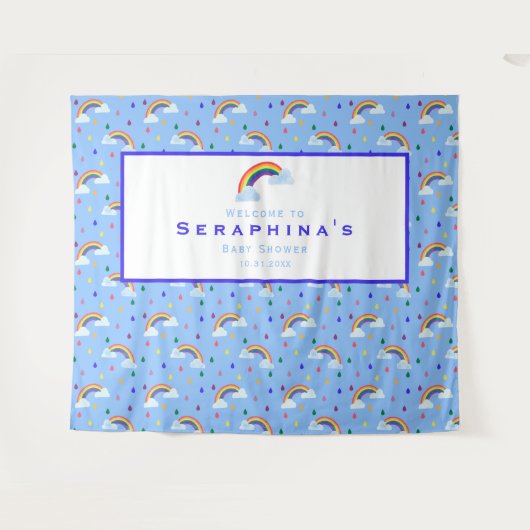 CuteRainbow Raindrops Pattern Baby shower Backdrop Wandkleed (Voorkant (horizontaal))