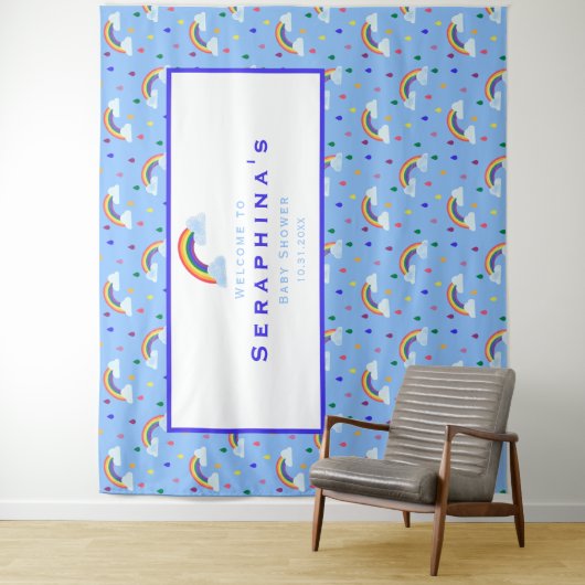 CuteRainbow Raindrops Pattern Baby shower Backdrop Wandkleed (In situ)