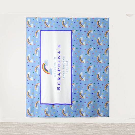 CuteRainbow Raindrops Pattern Baby shower Backdrop Wandkleed (Voorkant)