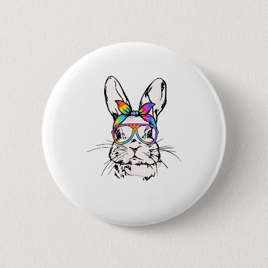 Cutes Bunny Messy Bun Tie Dye Bandana Rabbit Easte Ronde Button 5,7 Cm (Voorkant)
