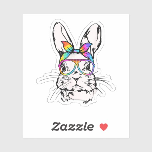 Cutes Bunny Messy Bun Tie Dye Bandana Rabbit Easte Sticker (Vel)