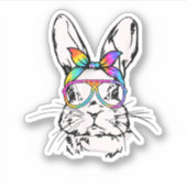 Cutes Bunny Messy Bun Tie Dye Bandana Rabbit Easte Sticker (Voorkant)