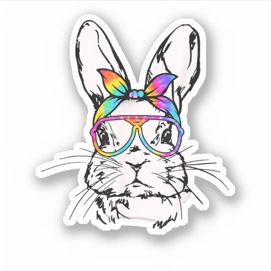 Cutes Bunny Messy Bun Tie Dye Bandana Rabbit Easte Sticker (Voorkant)