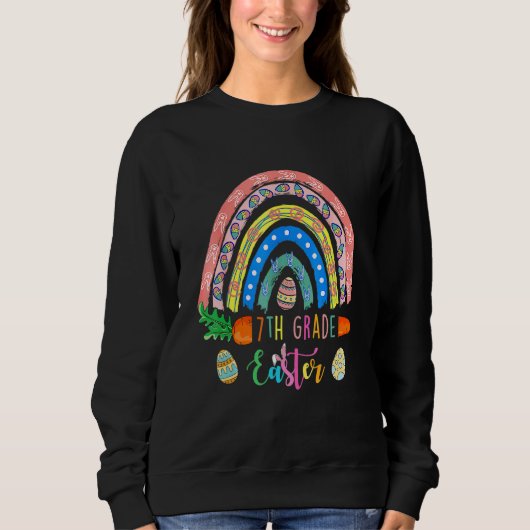 Cutest 7th Grade Bunnies Eggs Boho Rainbow Happy E Trui (Voorkant)