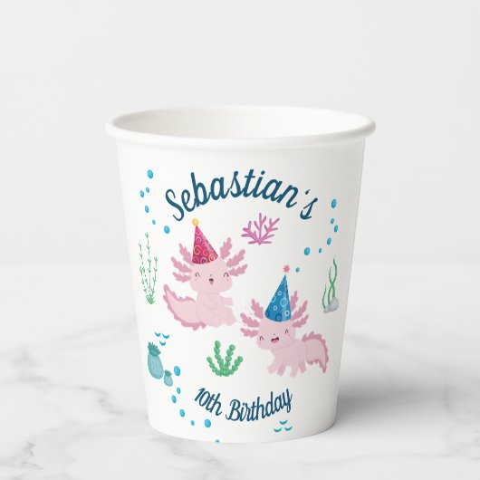 Cutest Axolotl Birthday White Party Paper Cups Papieren Bekers (Achterkant)