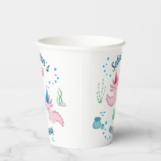 Cutest Axolotl Birthday White Party Paper Cups Papieren Bekers (Rechts)
