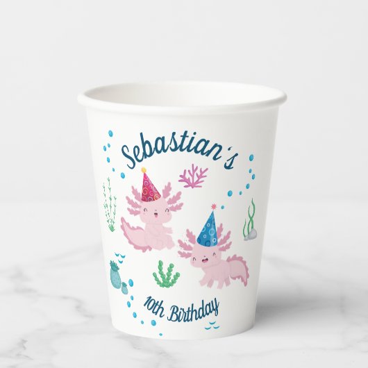 Cutest Axolotl Birthday White Party Paper Cups Papieren Bekers (Voorkant)