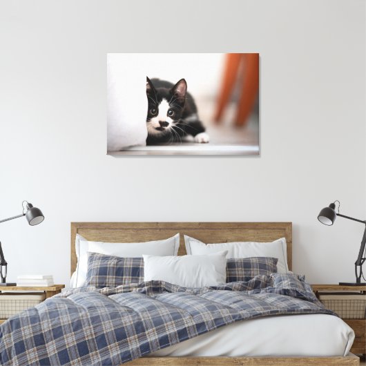 Cutest Baby Animals | Black & White Kitten Canvas Afdruk (Insitu (Slaapkamer))