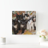 Cutest Baby Animals | Black & White Kittens Vierkante Klok (Huis)