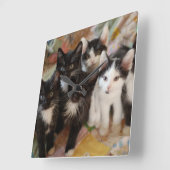 Cutest Baby Animals | Black & White Kittens Vierkante Klok (Hoek)