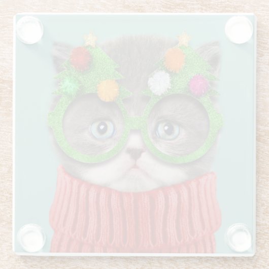 Cutest Baby Animals | Cat Christmas Sweater Glazen Onderzetter (Achterkant)